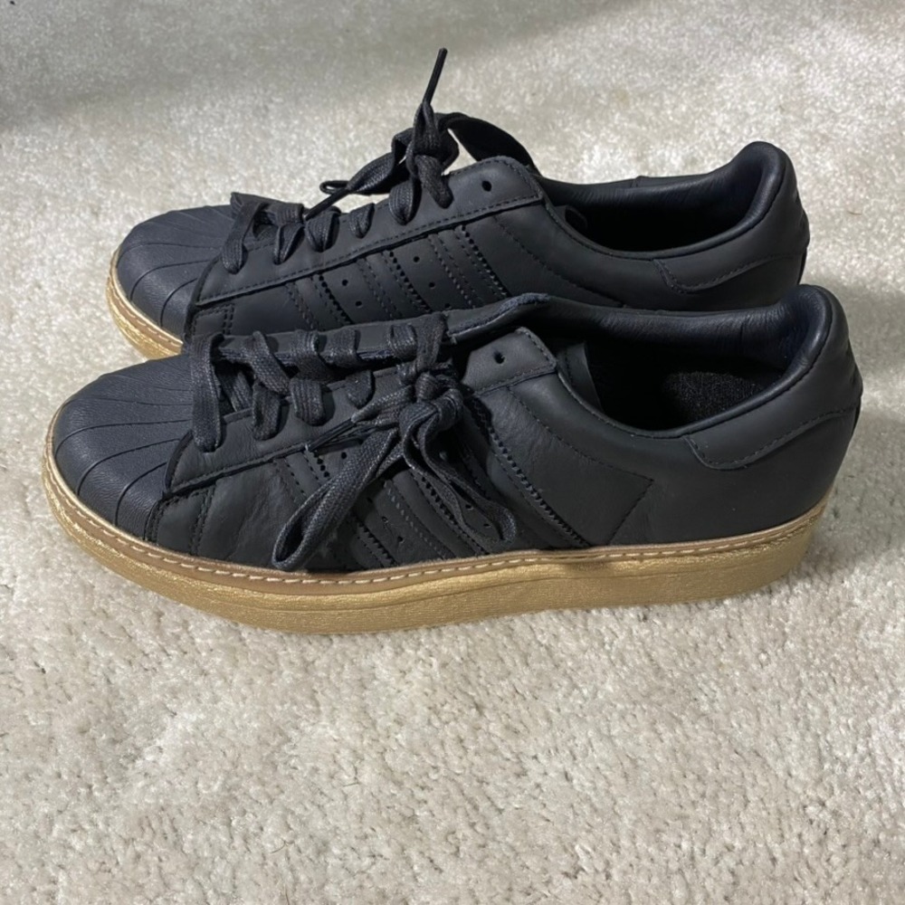 Adidas Superstar Shoes Womens 8.5 80s Bold Black Leather Sneakers B28041